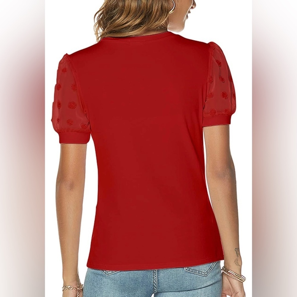 Red Sheer Puff Sleeve Blouse XXL Cottagecore Romantic Chic Top - Picture 5 of 9